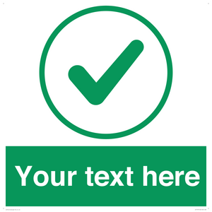 Custom green background, green tick in circle sign